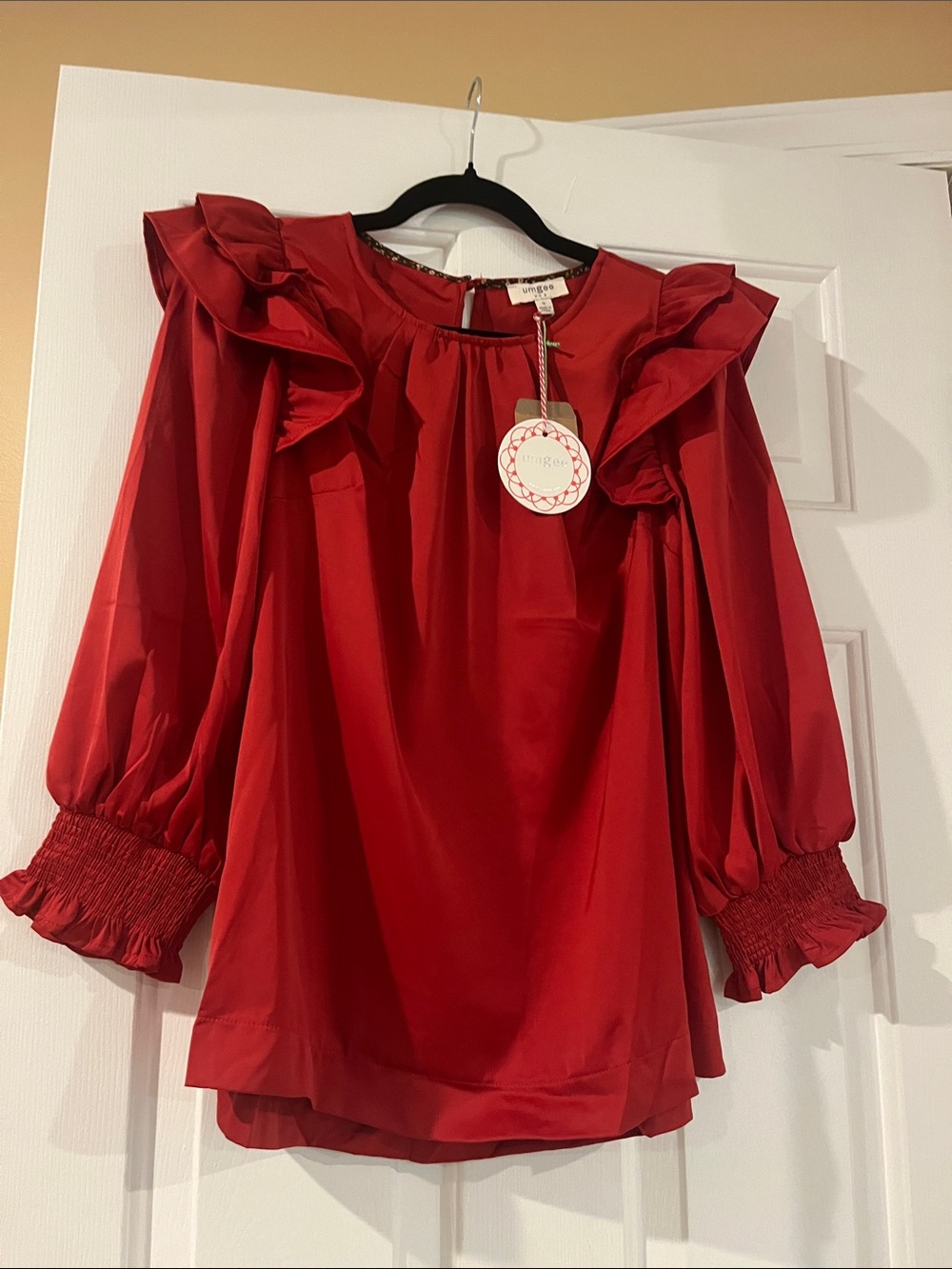 Umgee Red Ruffle-Trim Blouse